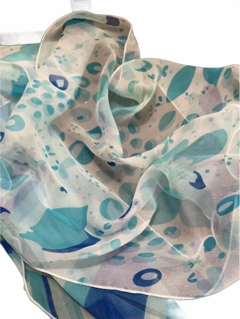 Lightweight Blue and White Patterned Scarf Wrap Abstract Beach Ocean Cover up
